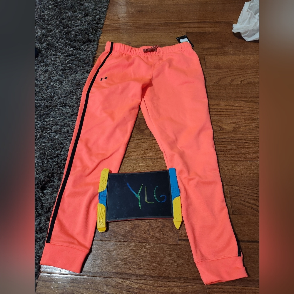 New Under Armour UA Fleece Sweat Jogging Pants Coral Youth Large YL Joggers